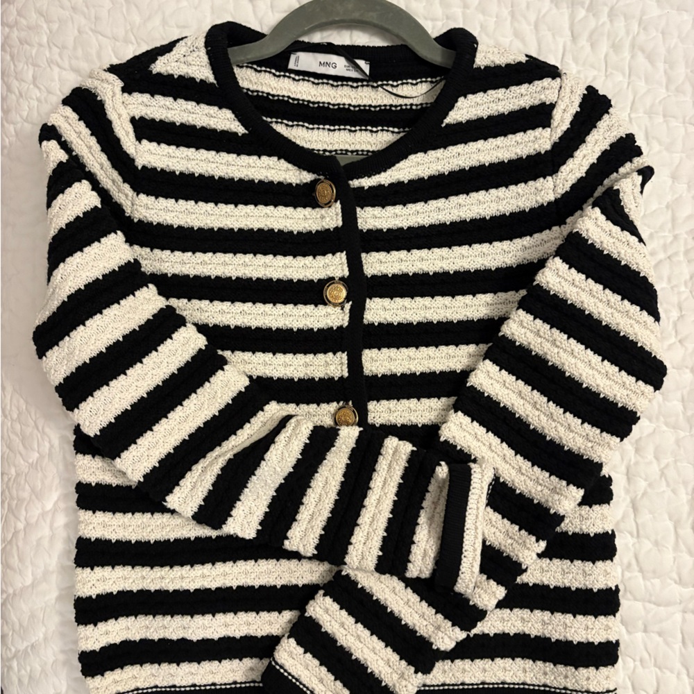Mango Women’s Black and White Striped cardigan Lady jacket